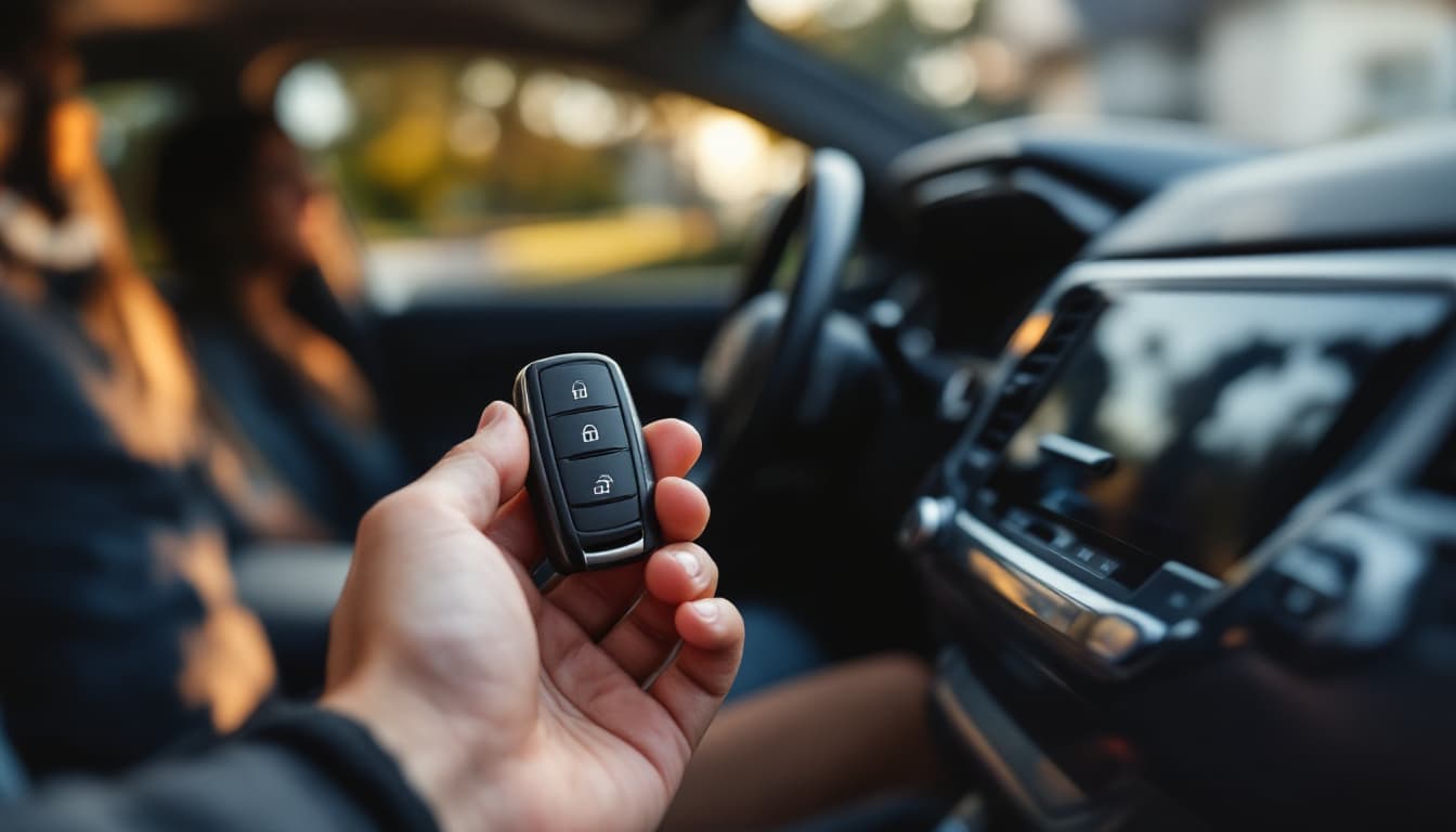 Ford Explorer parked in a Texas driveway with a key fob resting on the hood