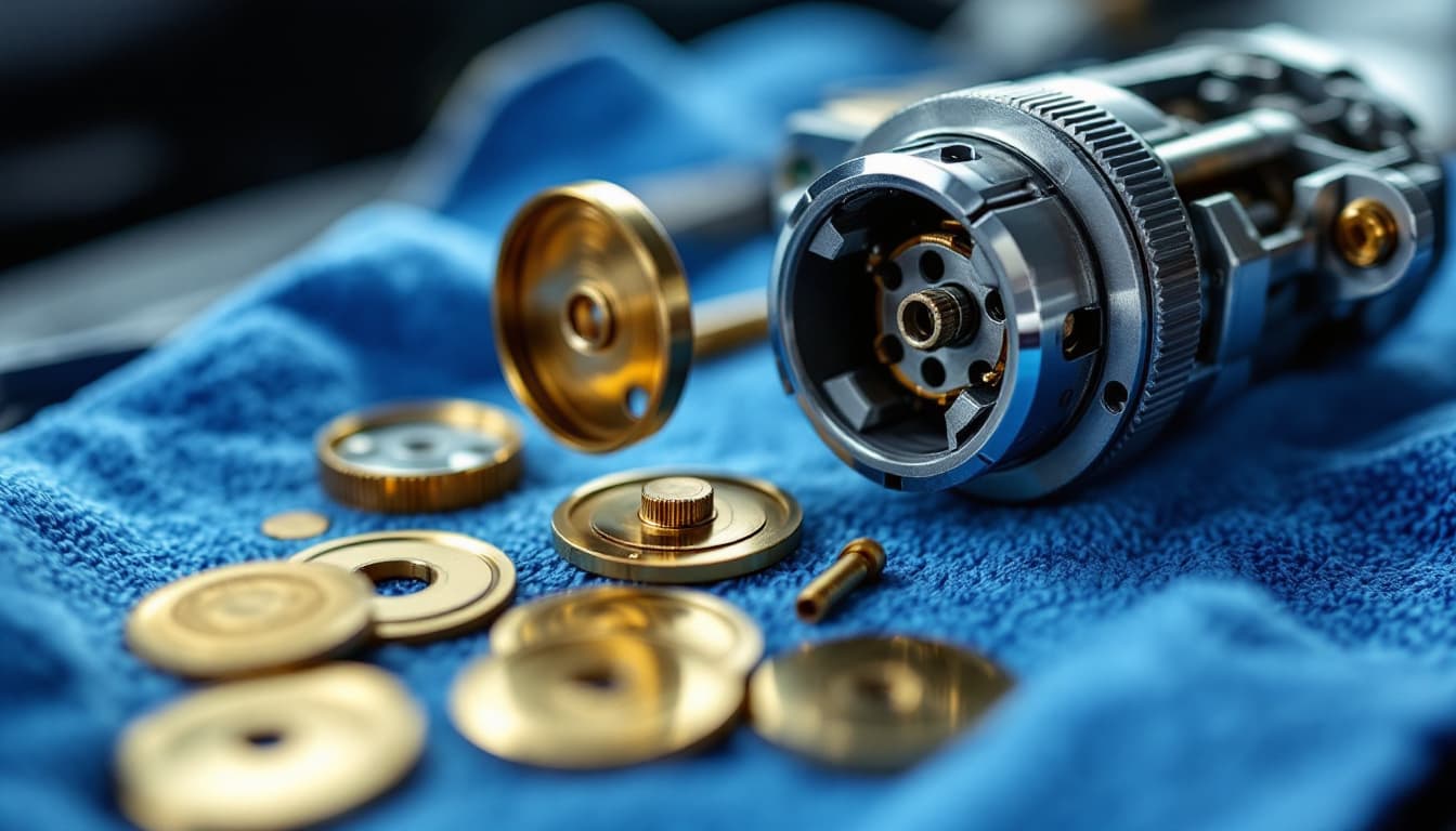 Close-up of a sedan steering column with the ignition lock cylinder partially removed