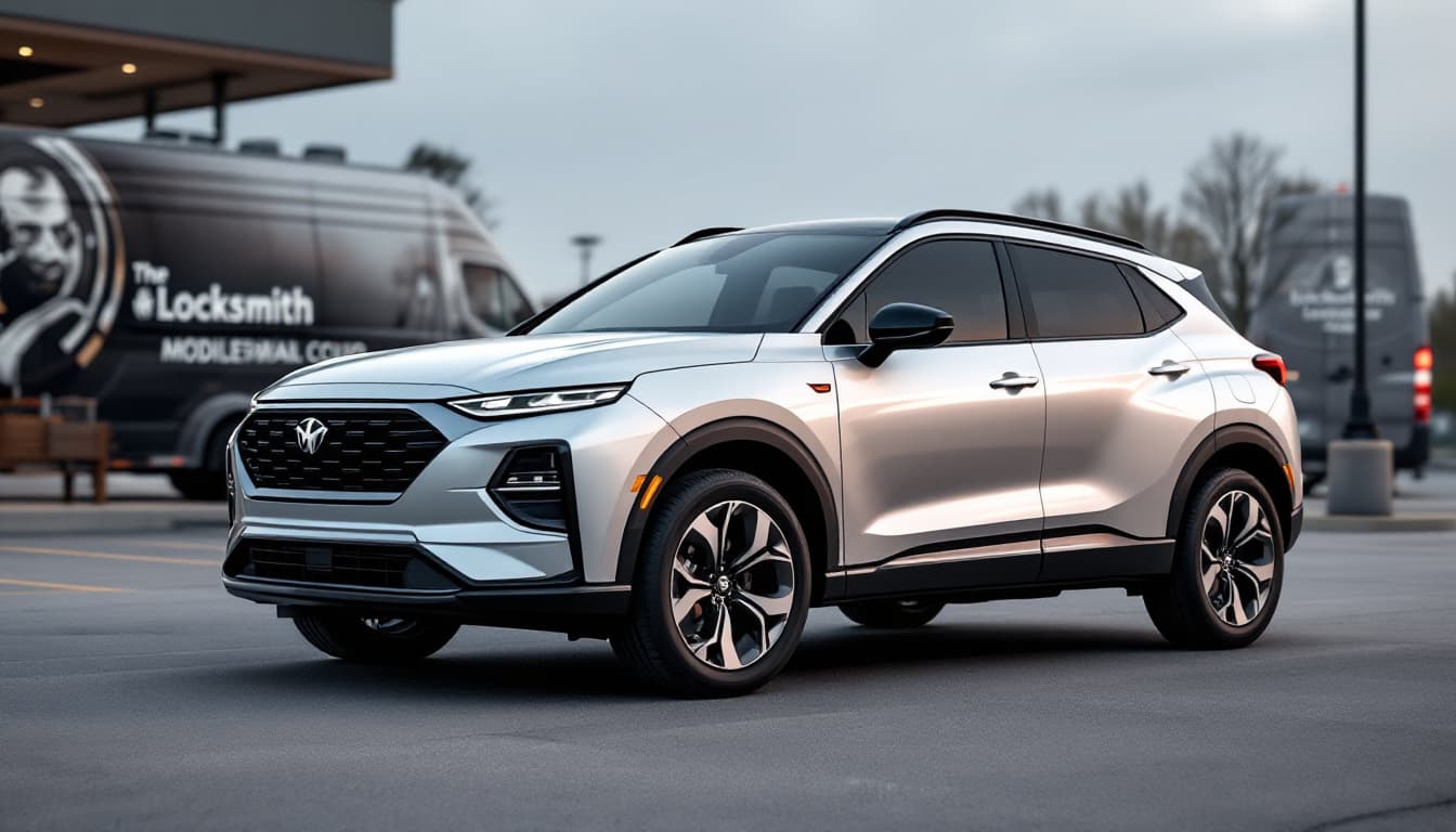 Compact SUV parked outside a Texas home with a smart key fob and emergency blade on the hood
