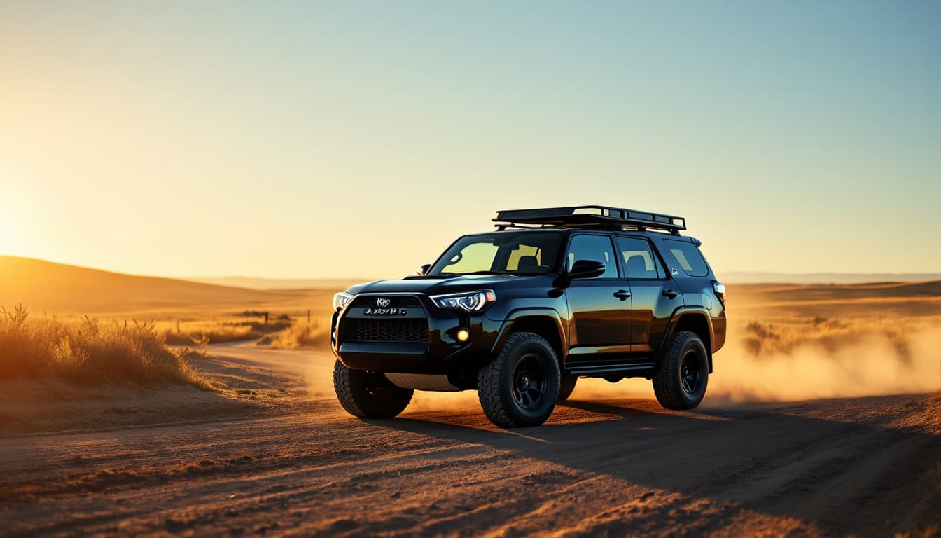 Open-top Jeep Wrangler on a dusty ranch road with a key fob resting on the center console
