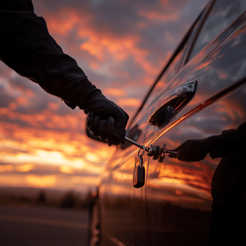 Car lockout service with locksmith unlocking vehicle door in Annetta TX