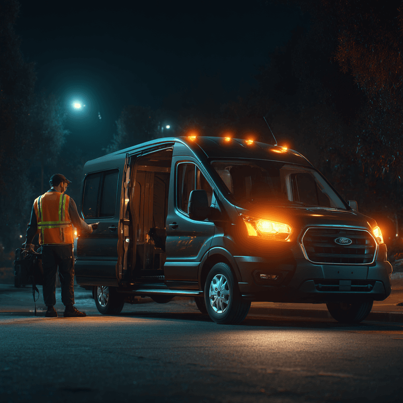 Emergency locksmith service van responding at night in Annetta TX