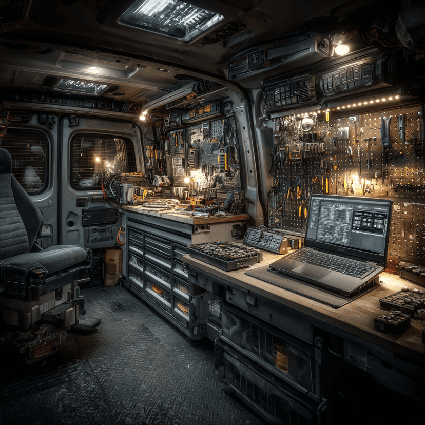 Mobile locksmith service van with professional equipment in Annetta TX